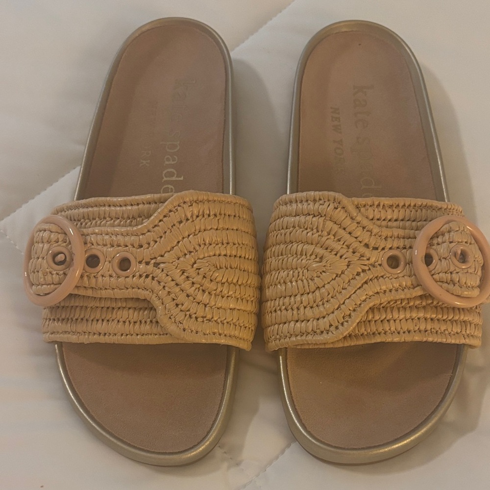 Kate Spade Beige Woven Slide Sandals